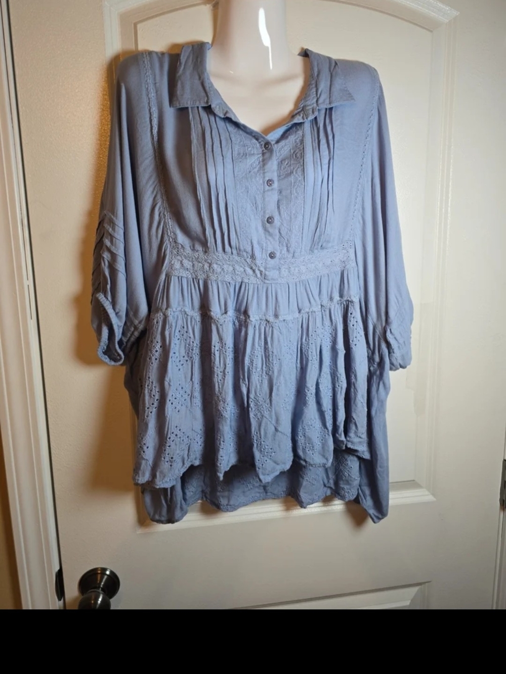 LIV Los Angeles mixed media eyelet babydoll top